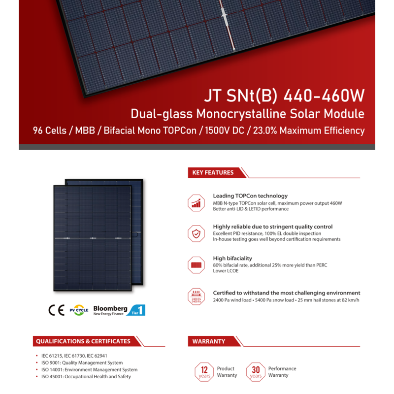 JETION solar panel 450W JT SNt(B) bifacial